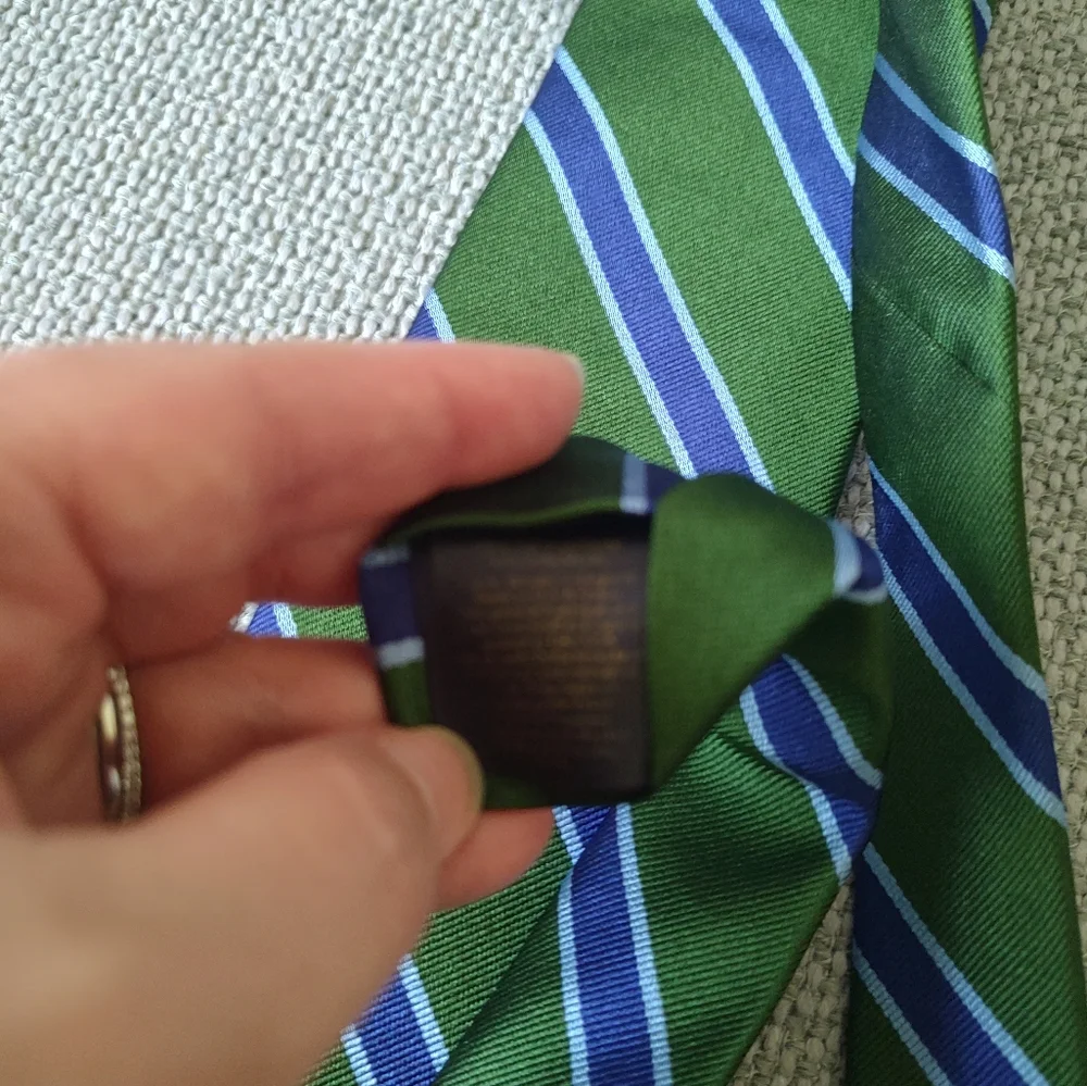 Brooks Brothers Vintage Men's Silk Repp Tie Green Blue Stripe Career